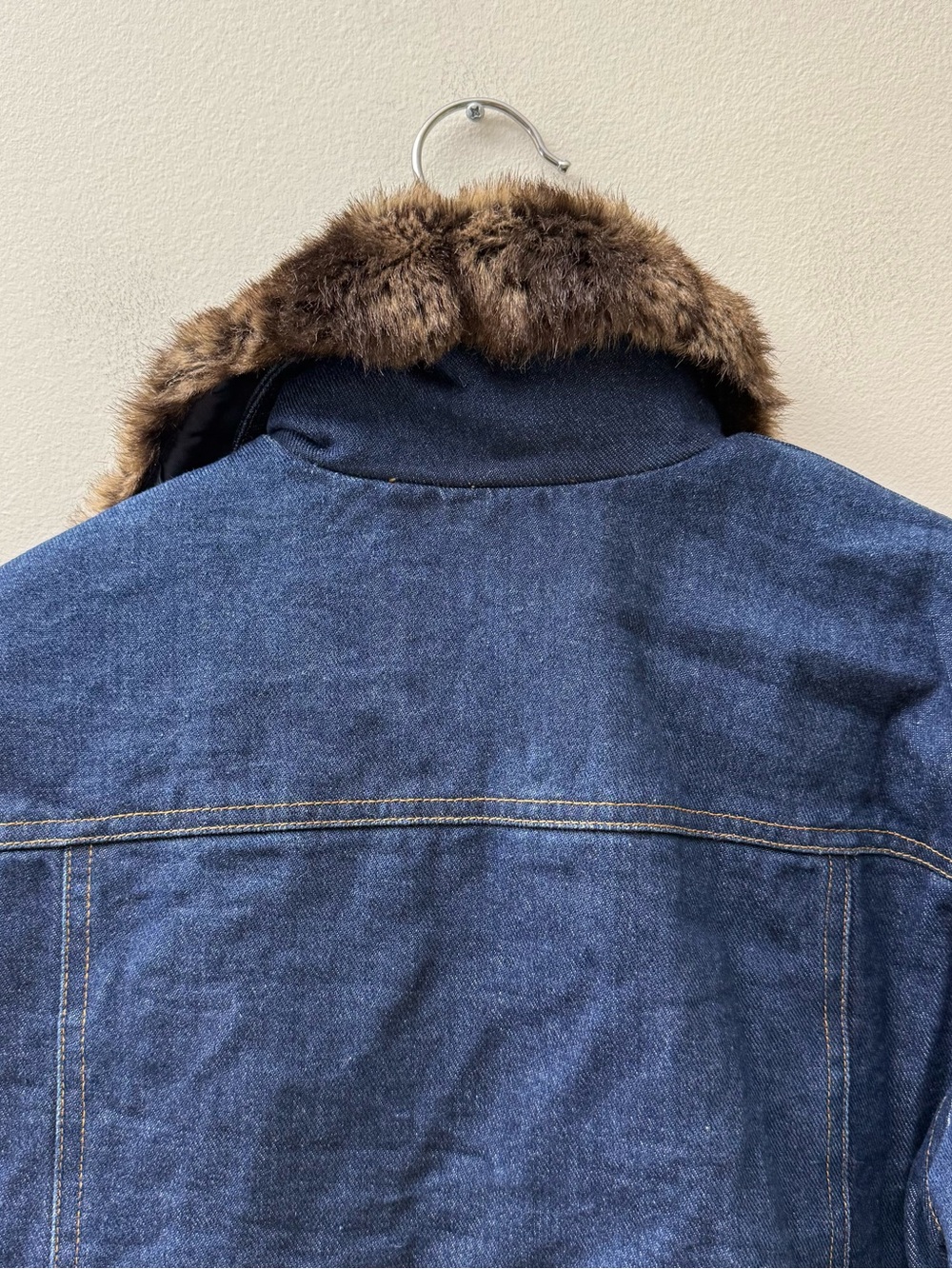 Vintage Ralph Lauren Dark Blue Denim Jacket with Brown Faux Fur Collar - Picture 7 of 12